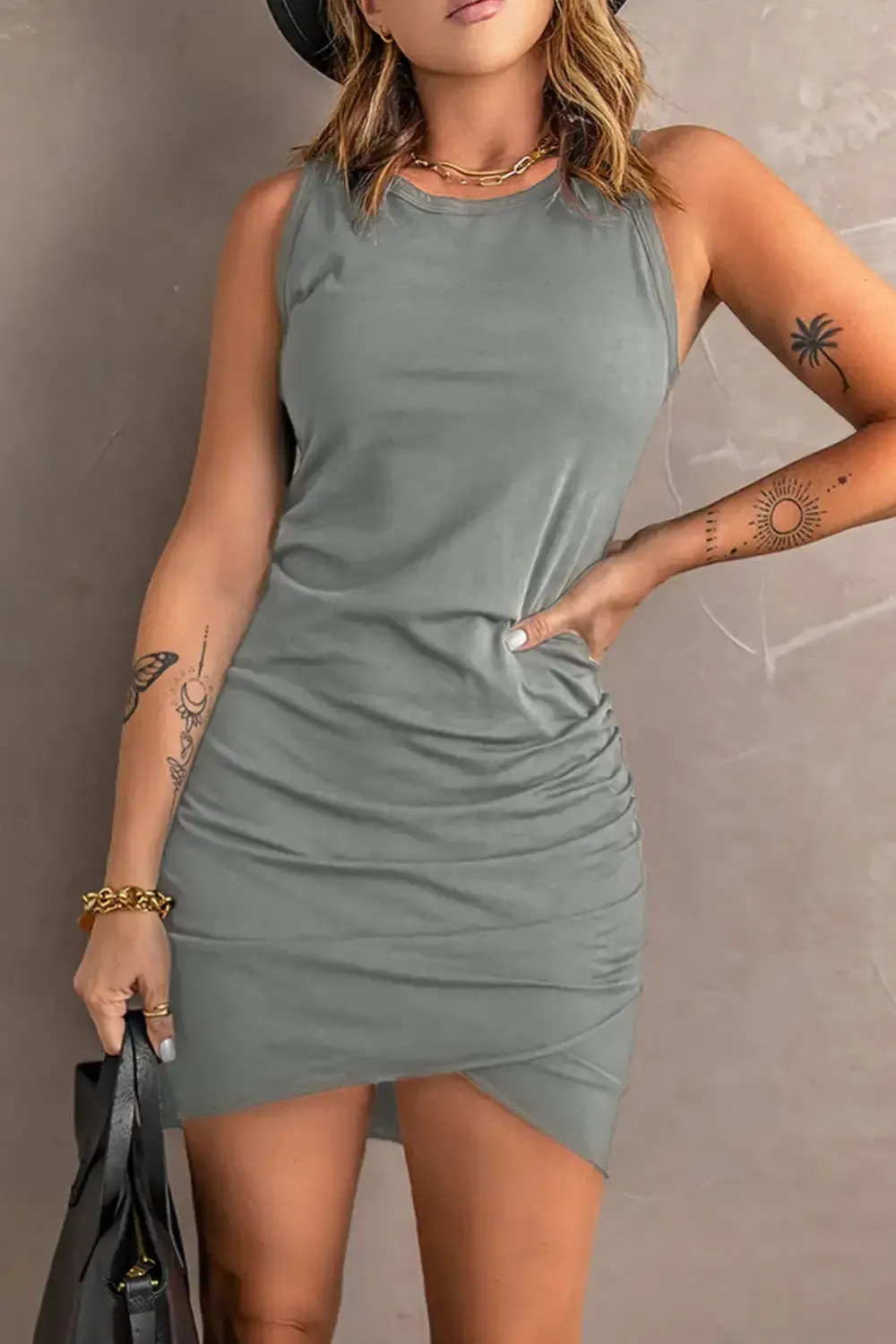 Woman's Ruched Tank Sleeveless Short Mini Dress