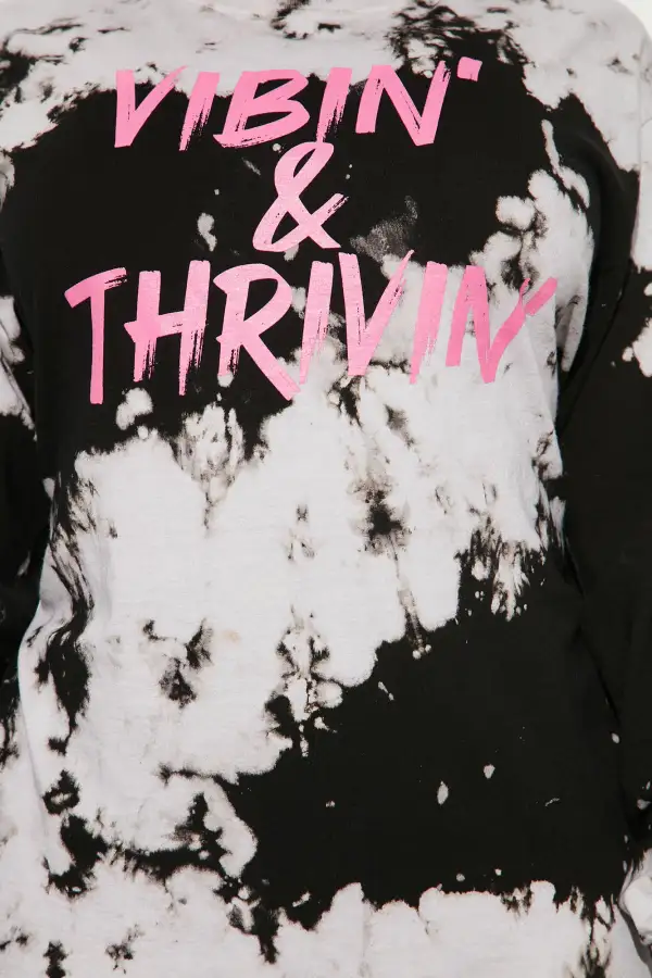 Positive Vibin' Tie Dye Long Sleeve Top - Black/combo