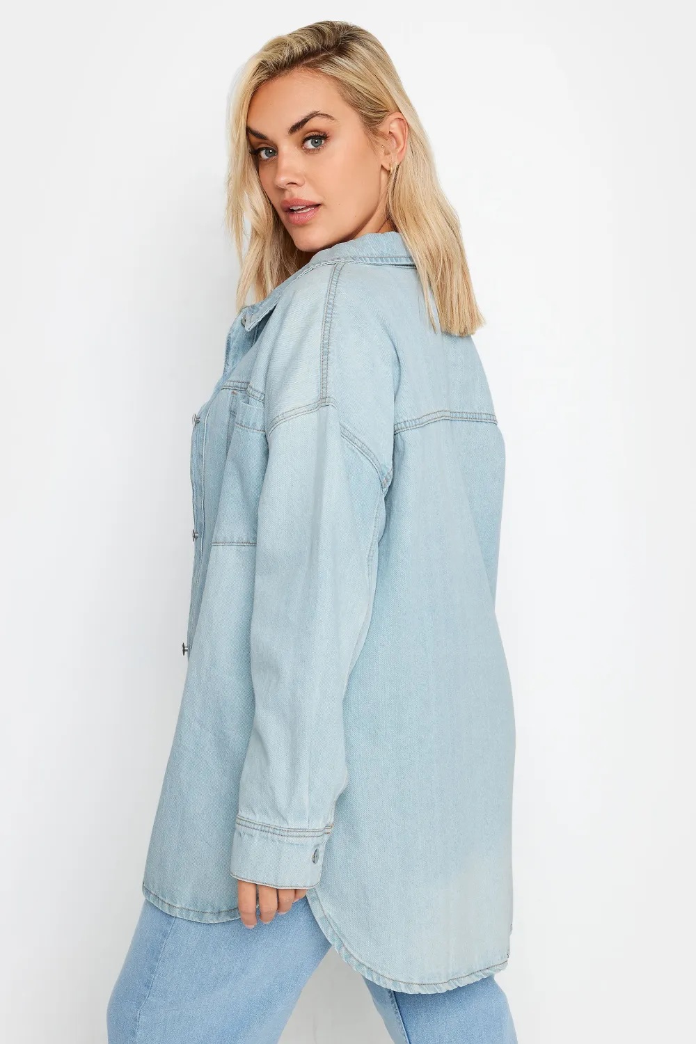 YOURS Curve Light Blue Denim Western Style Shacket