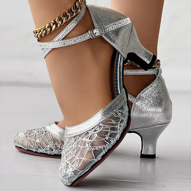 Women's Heels Wedding Shoes Sandals Sexy Shoes Stilettos Comfort Shoes Outdoor Daily Summer Sequin Low Heel Pointed Toe Fashion Elegant Sexy Mesh Cross Strap Solid Color Black 5.5cm Black 3.5cm Blue