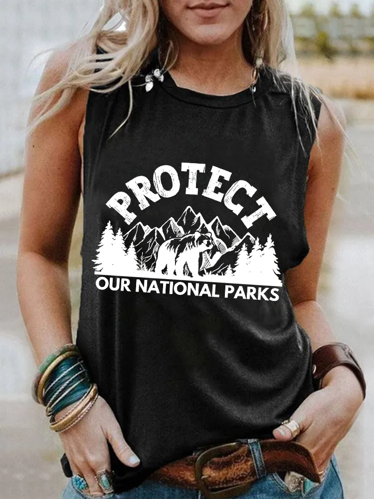 Women'S Round-Neck Vest With Protect Our National Parks Prints