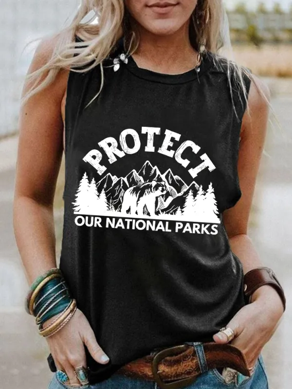 Women'S Round-Neck Vest With Protect Our National Parks Prints