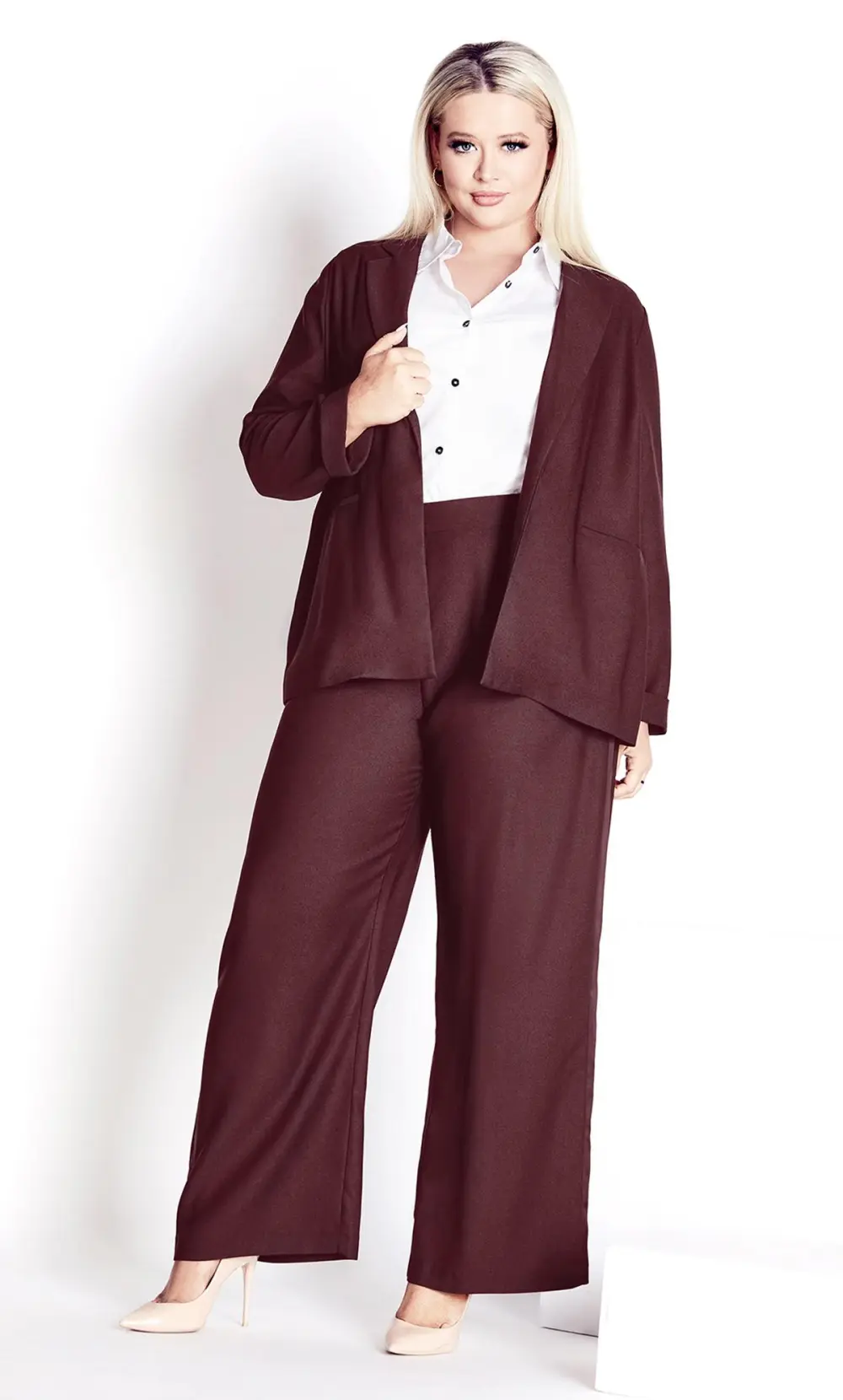Evans  Burgundy Red Satin Back Crepe Blazer