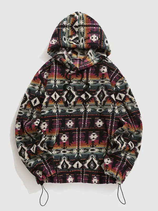 Men's Ethnic Style Versatile Brushed Hooded Sweatshirt Jacket