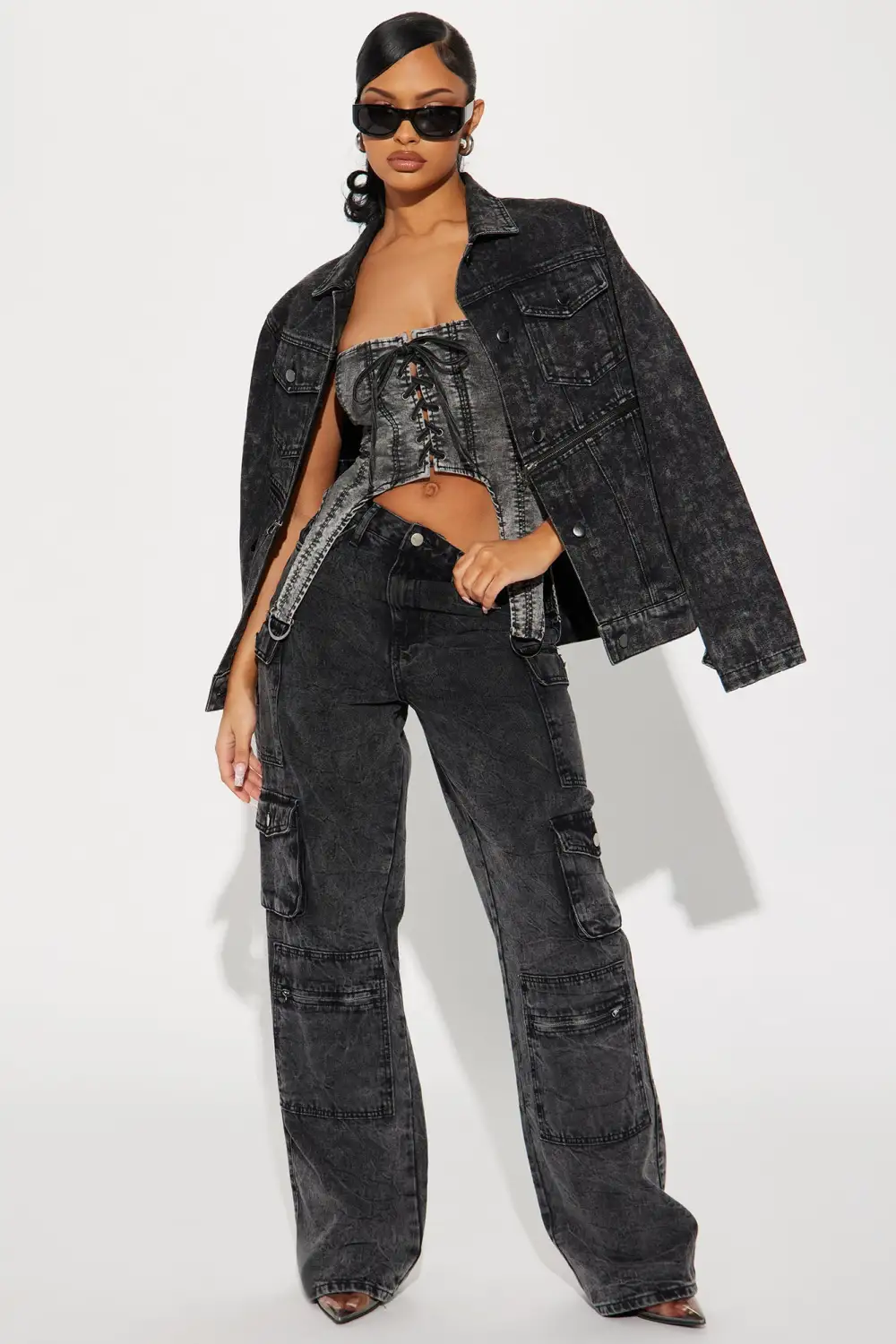 Switch It Up Convertible Zip Denim Jacket - Black Wash