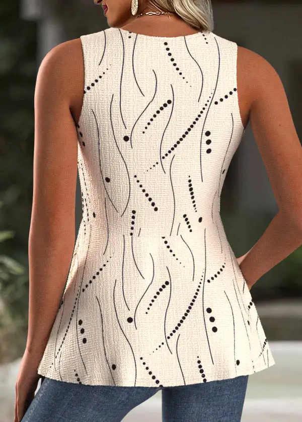 Light Coffee Polka Dot Sleeveless V Neck Tank Top