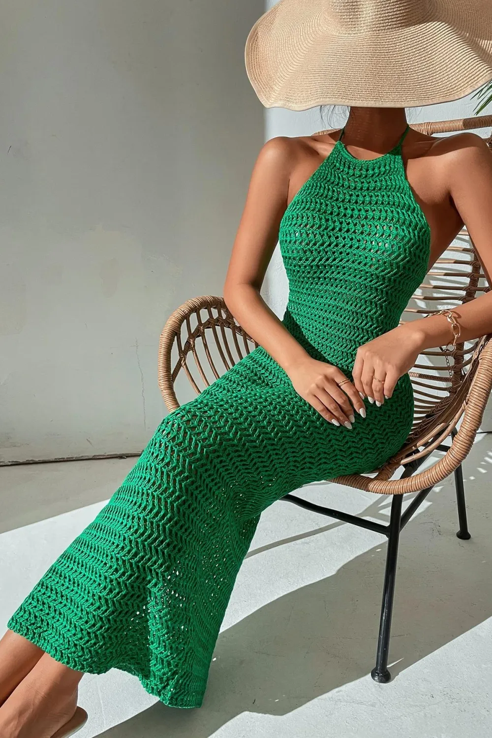 Crochet Backless Halter Neck Bodycon Dress