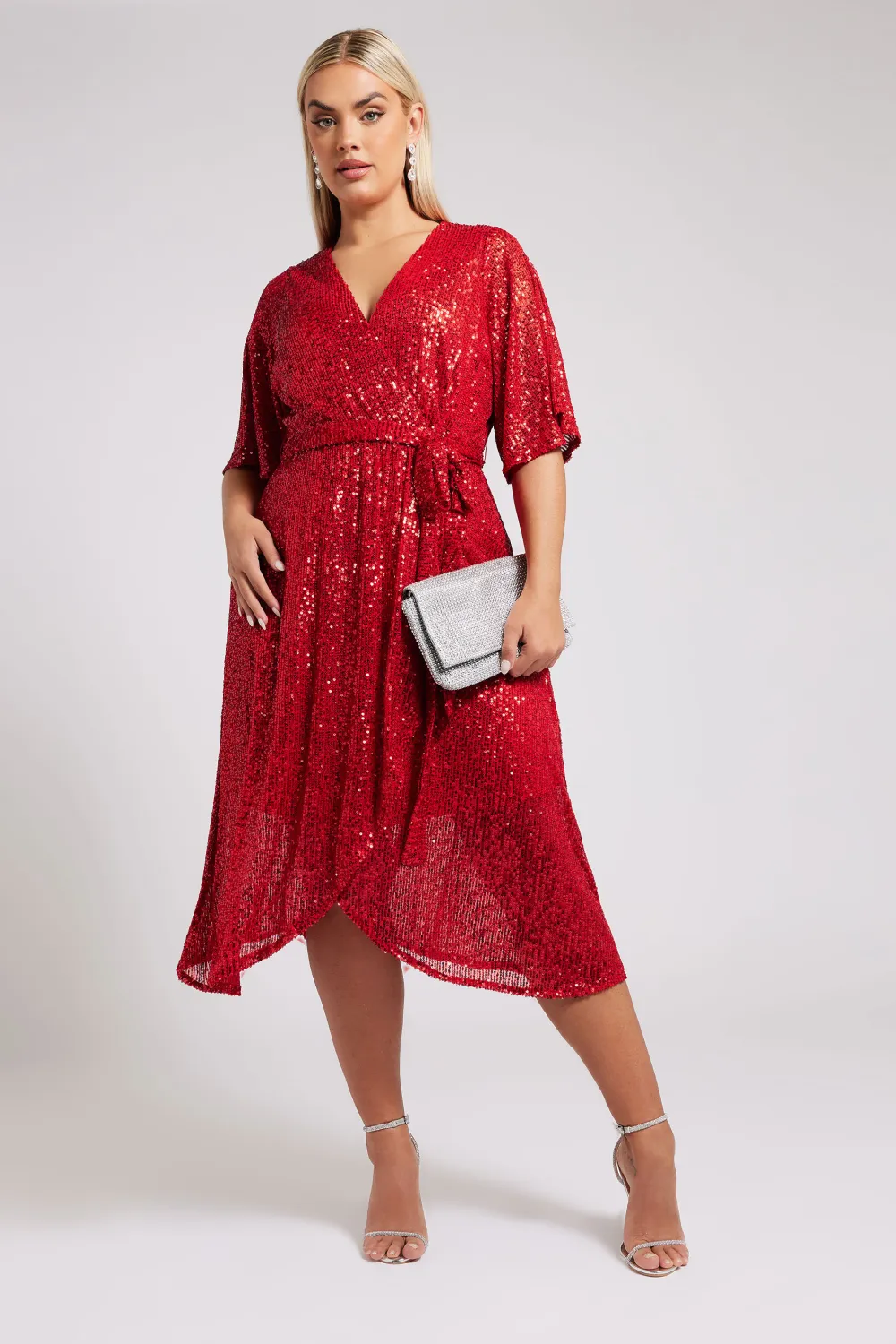 YOURS LONDON Curve Navy Blue Sequin Wrap Dress