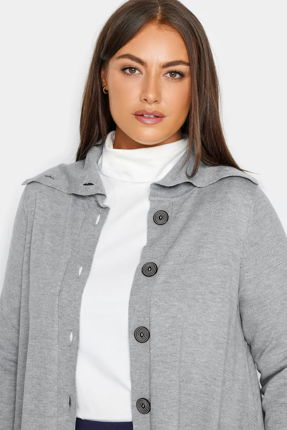 Evans Grey Button Through Longline Cardigan