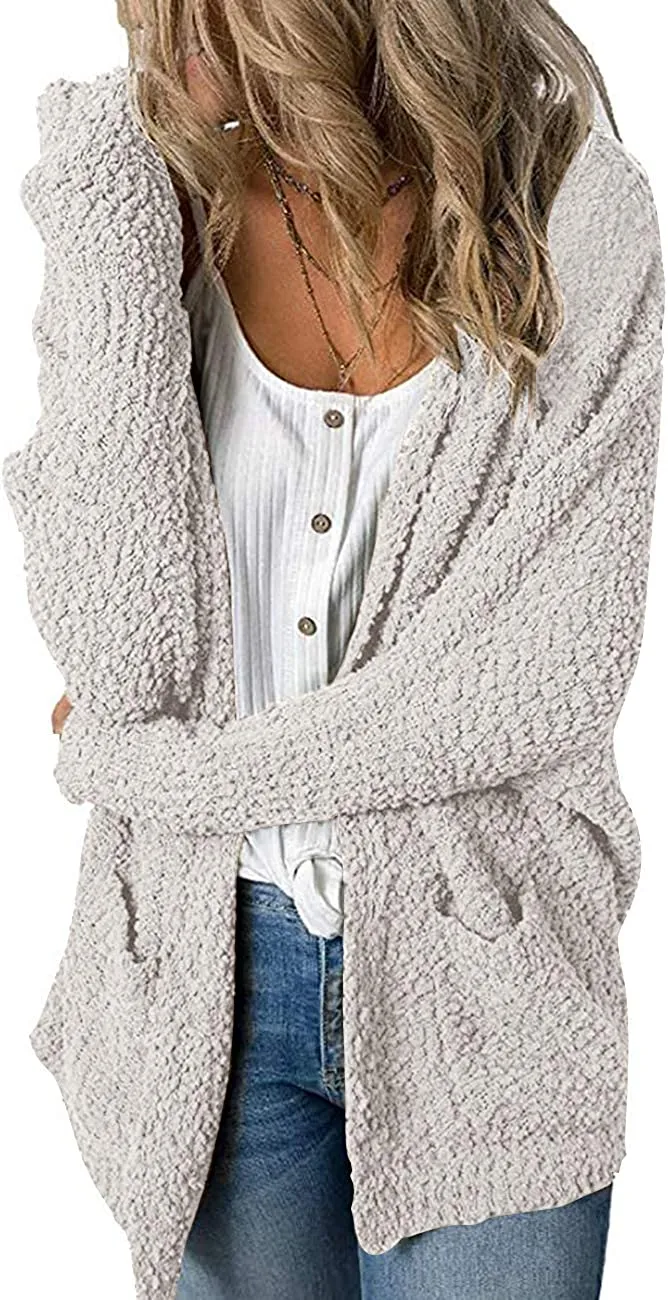 Women's Long Sleeve Soft Chunky Knit Sweater Open Front Cardigans Outwear Coat
