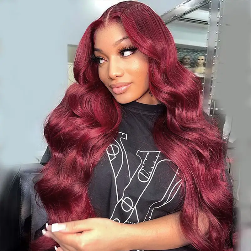 Flash Sale | @bigekane and @thequeenleora Recommend 99J Burgundy 13x6 Deep Wave Wig 16-34 Inches Transparent Lace Front Human Hair Wigs