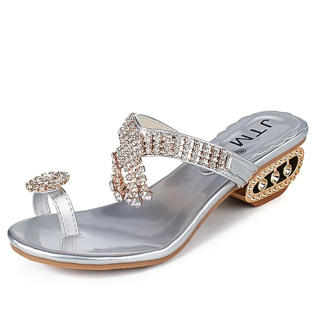 Women's Sandals Orthopedic Sandals Bunion Sandals Plus Size Sparkly Sandals Party Daily Summer Rhinestone Low Heel Chunky Heel Open Toe Elegant Sexy Sweet PU Leather Loafer Solid Colored Silver Gold