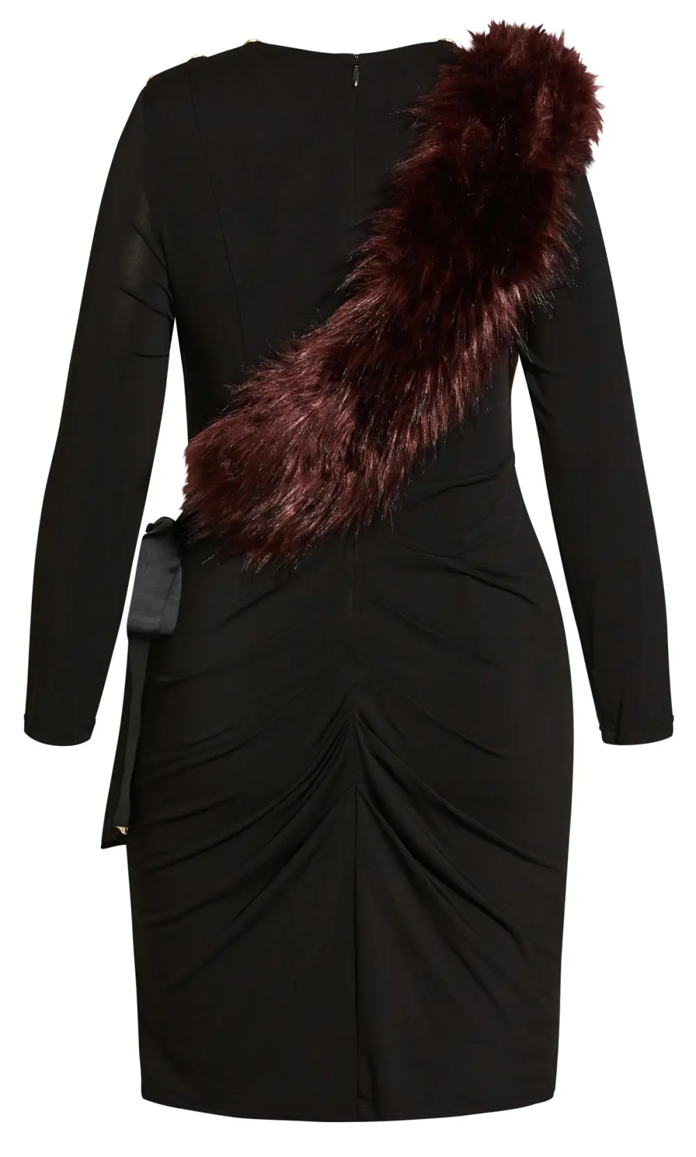 Evans Black Ruched Midi Dress with Detachable Faux Fur