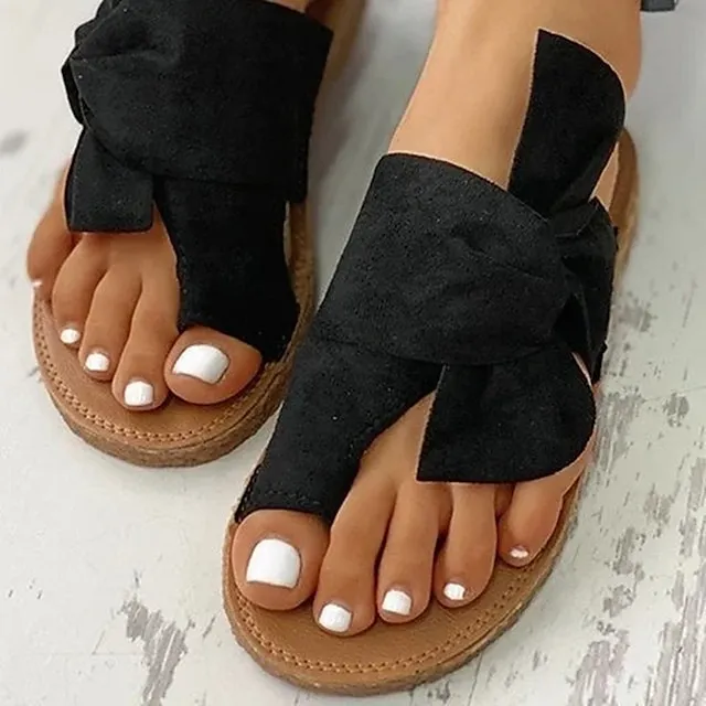 Women's Sandals Orthopedic Sandals Bunion Sandals Puffy Sandals Corkys Sandals Daily Beach Walking Summer Bowknot Flat Heel Round Toe Casual Sweet Faux Leather Loafer Solid Colored Almond Black White