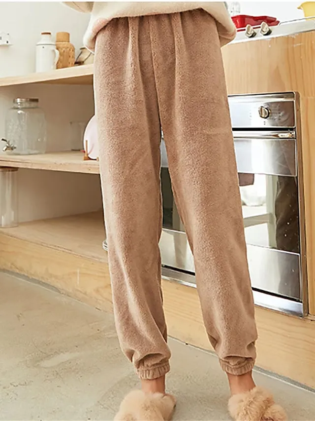 Women's Fleece Warm Loungewear Sets Fluffy Fuzzy Warm Pajama Letter Comfort Home Daily Bed Coral Fleece Coral Velvet Warm Crew Neck Long Sleeve Hoodie Pant Embroidery Fall Winter Pink Red