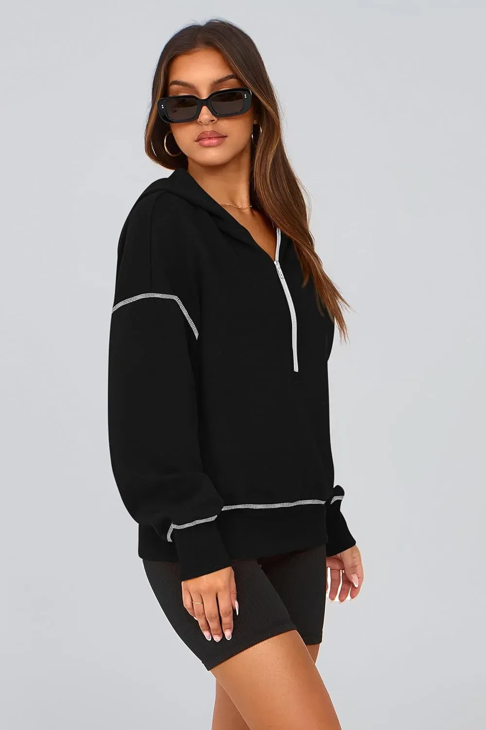 Women's Hooded Sweatshirts Long Sleeve Half Zip Cropped Hoodie Pullover Winter Fashion Clothes