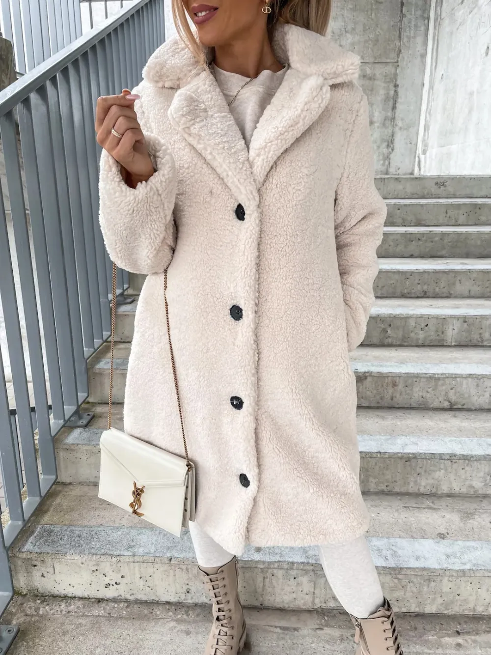 Solid Single Breasted Lapel Fluff Coat