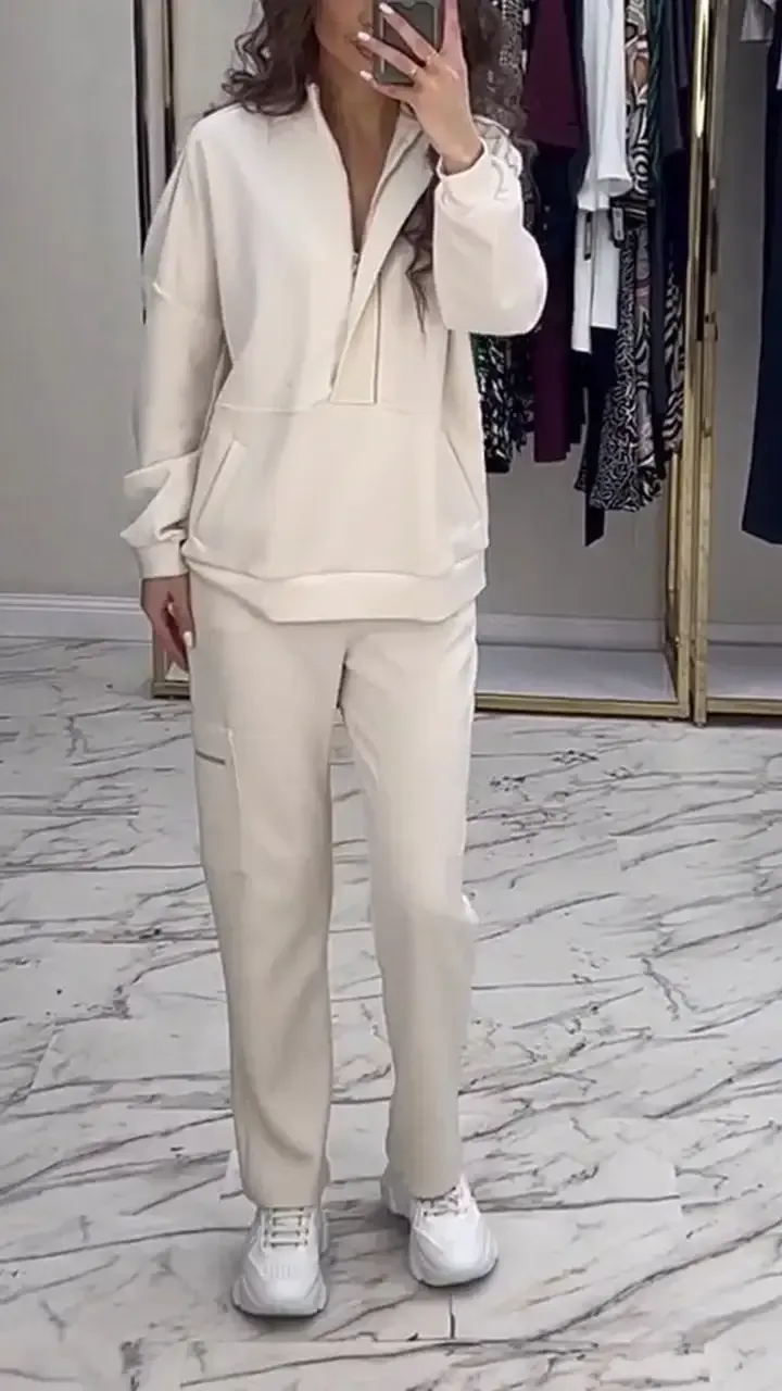 Solid Color Hoodie Set for Women