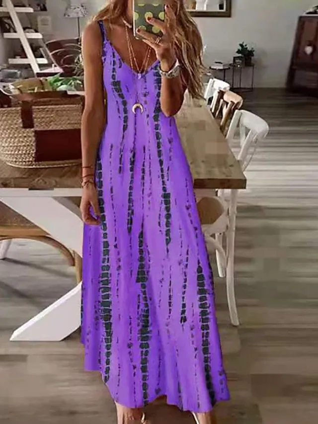Women's A Line Dress Slip Dress Long Dress Maxi Dress White Yellow Blue Sleeveless Print Print Summer Spring Spaghetti Strap Modern 2023 S M L XL XXL 3XL 4XL 5XL