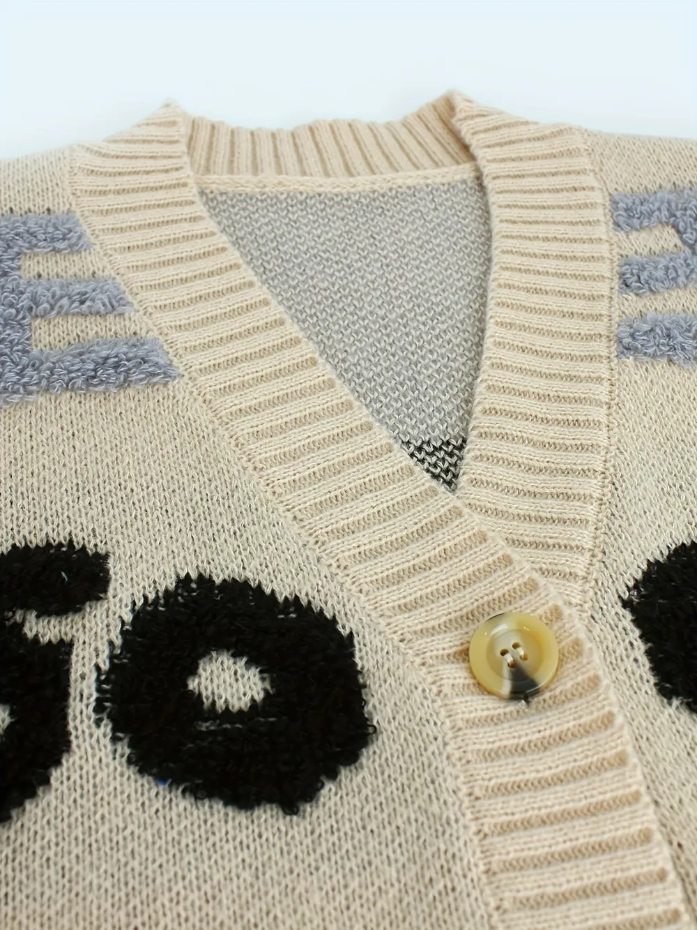 Letter Pattern Button Down Knit Cardigan Casual