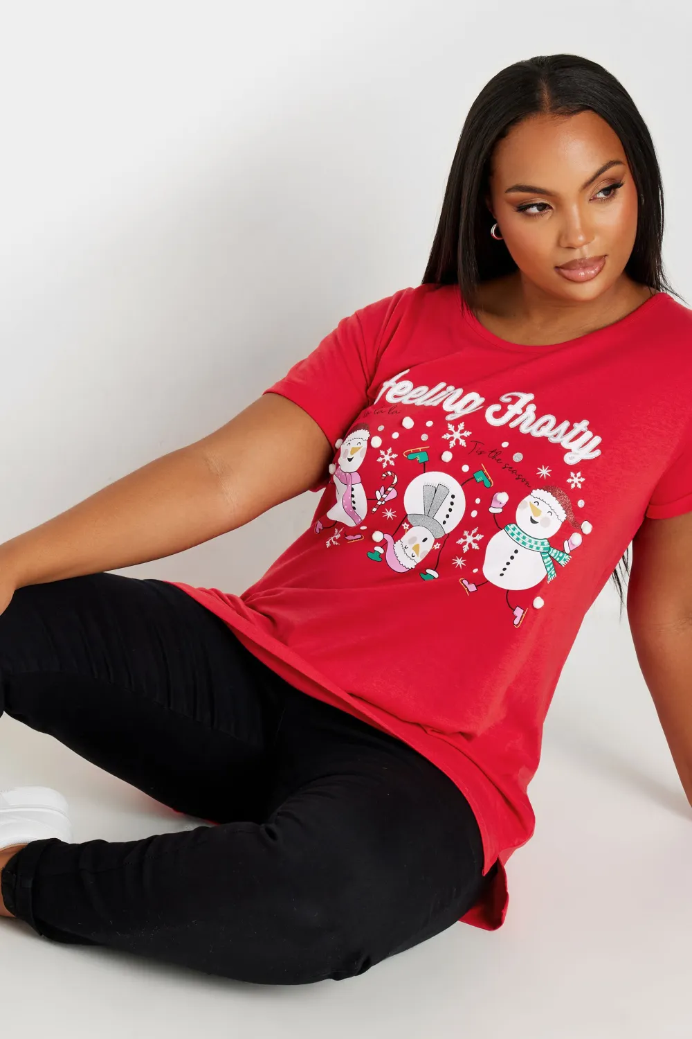 YOURS Curve Black 'Meowy Christmas' Slogan T-Shirt