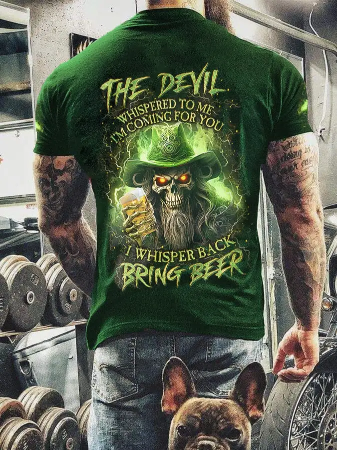 Men's Bring Beer St Patrick Skull Print T-Shirt