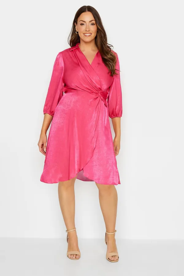 M&Co Pink Satin Wrap Dress