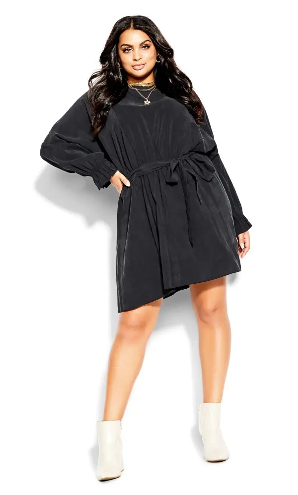 Evans Black Tie Waist Tunic Dress