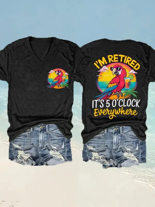 Women's Retro I‘m Retired Resort Hawaiian Printed Casual T-Shirt