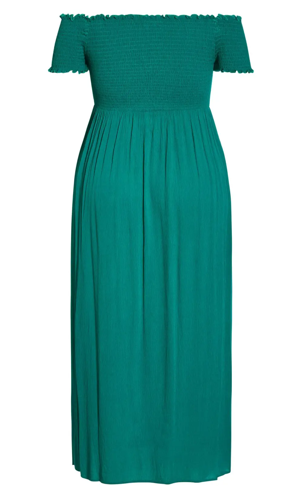 Evans Teal Green Bardot Shirred Maxi Dress