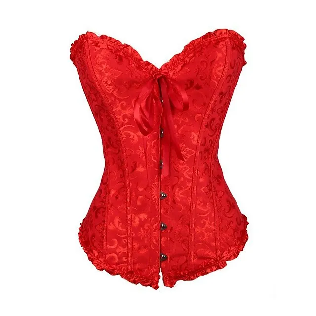 Women's Corsets Trachtenmieder Christmas Halloween Wedding Party Birthday Party Xmas Plus Size Apricot Creamy-white Black Red Country Bavarian Overbust Corset Hook & Eye Lace Up Tummy Control Push