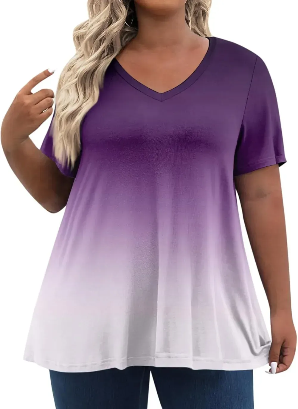 Plus Size Tops for Women Dressy Short Sleeve V Neck Shirts for Women Summer Tops for Women 2024 Floral Print Top