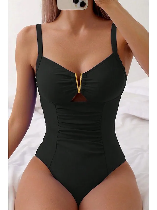 Women's Swimwear One Piece Normal Swimsuit Cut Out Plain Beach Wear Holiday Bathing Suits