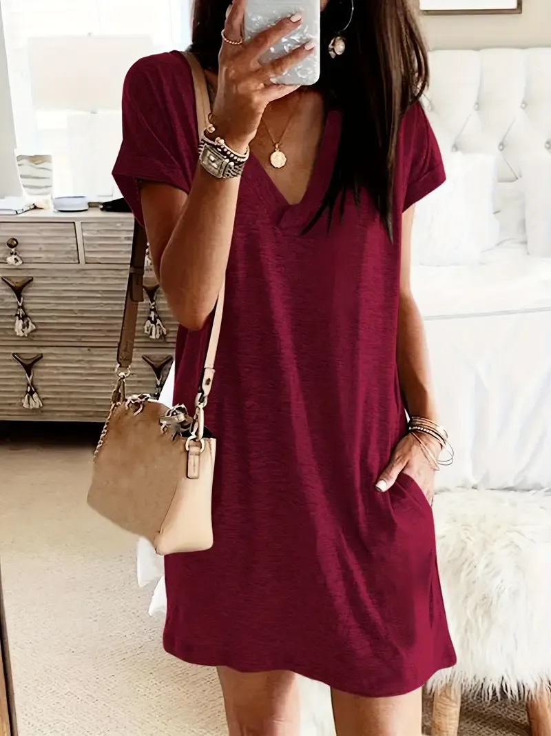 Casual Loose Pocket Dress for Women, Spring Summer Short Sleeve Dress