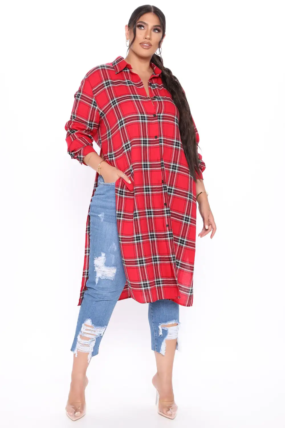Self Love Maxi Plaid Top - Red/Combo