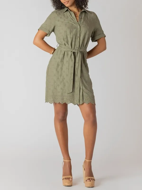 Linen Belted Shirt Mini Dress