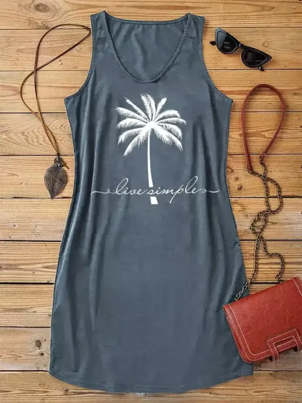 Women's Live Simple Palm Tree Print Tank Dress