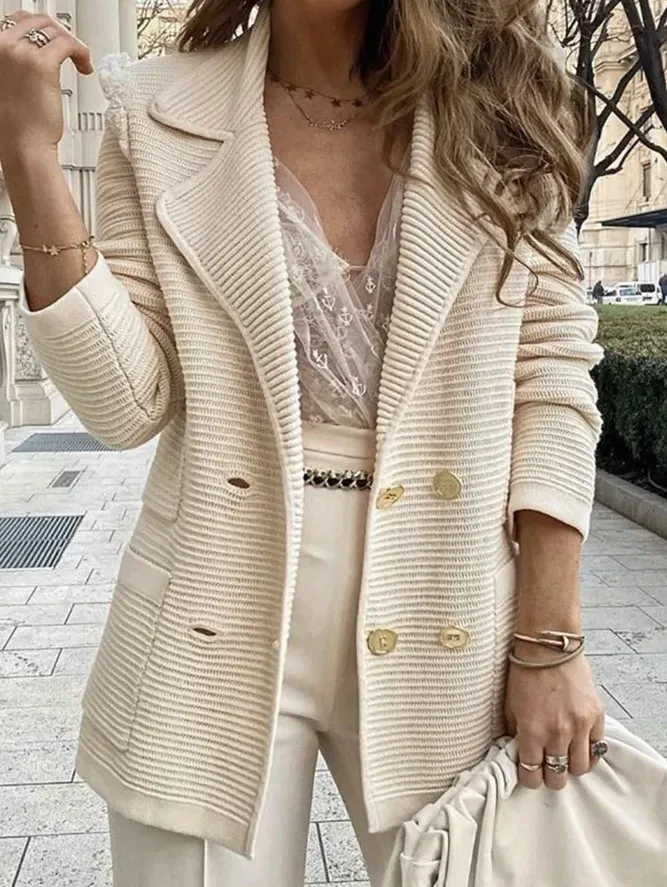 Double-breasted grain texture casual chic blazer