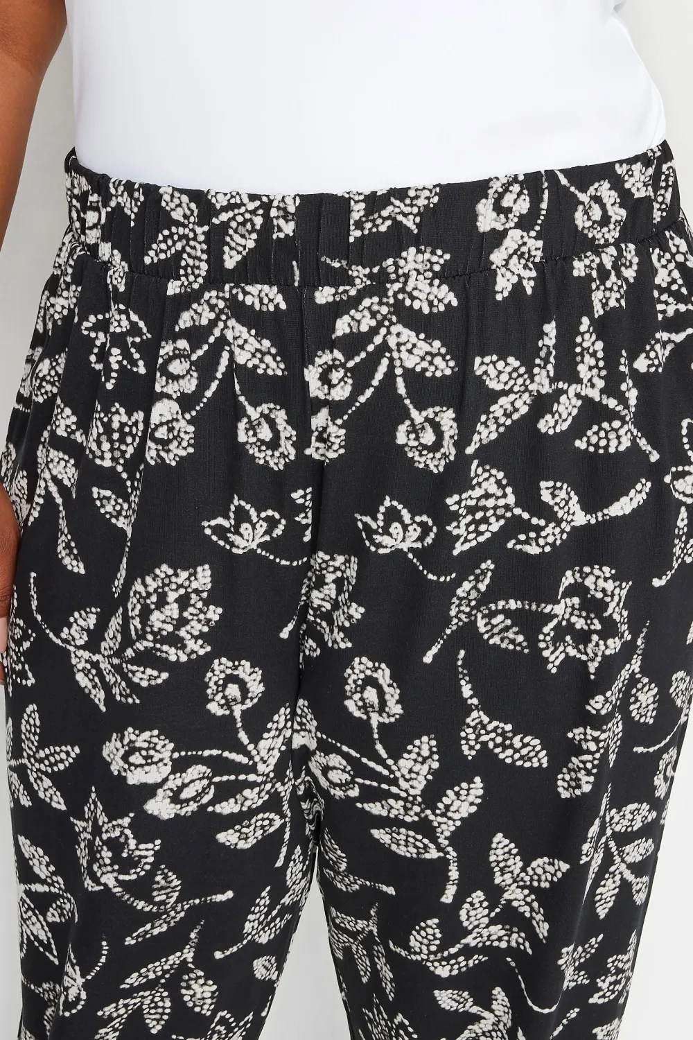 YOURS Curve Beige Brown Leaf Print Cropped Harem Trousers