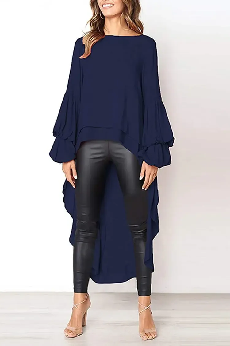 Lantern High Low Asymmetrical Irregular Hem Shirt Dress