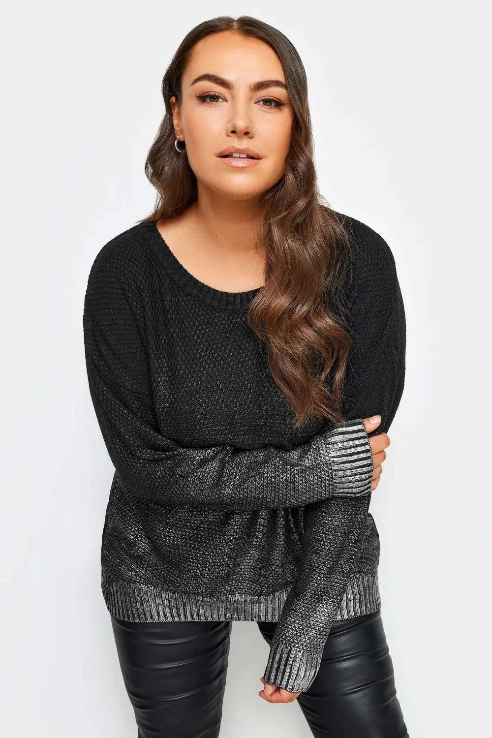 YOURS Curve Black Foil Printed Jumper