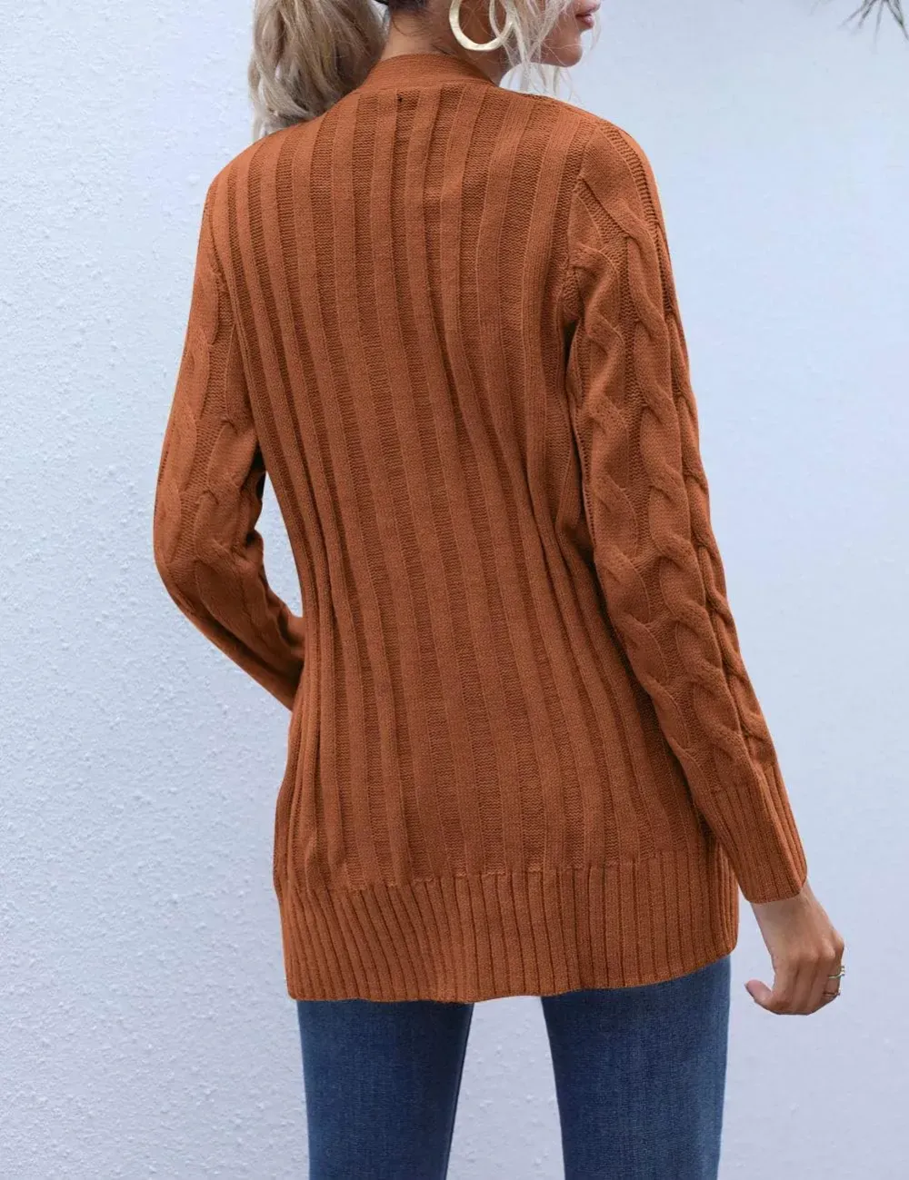 MEROKEETY Women's 2024 Fall Long Sleeve Cable Knit Sweater Open Front Cardigan Button Loose Outerwear