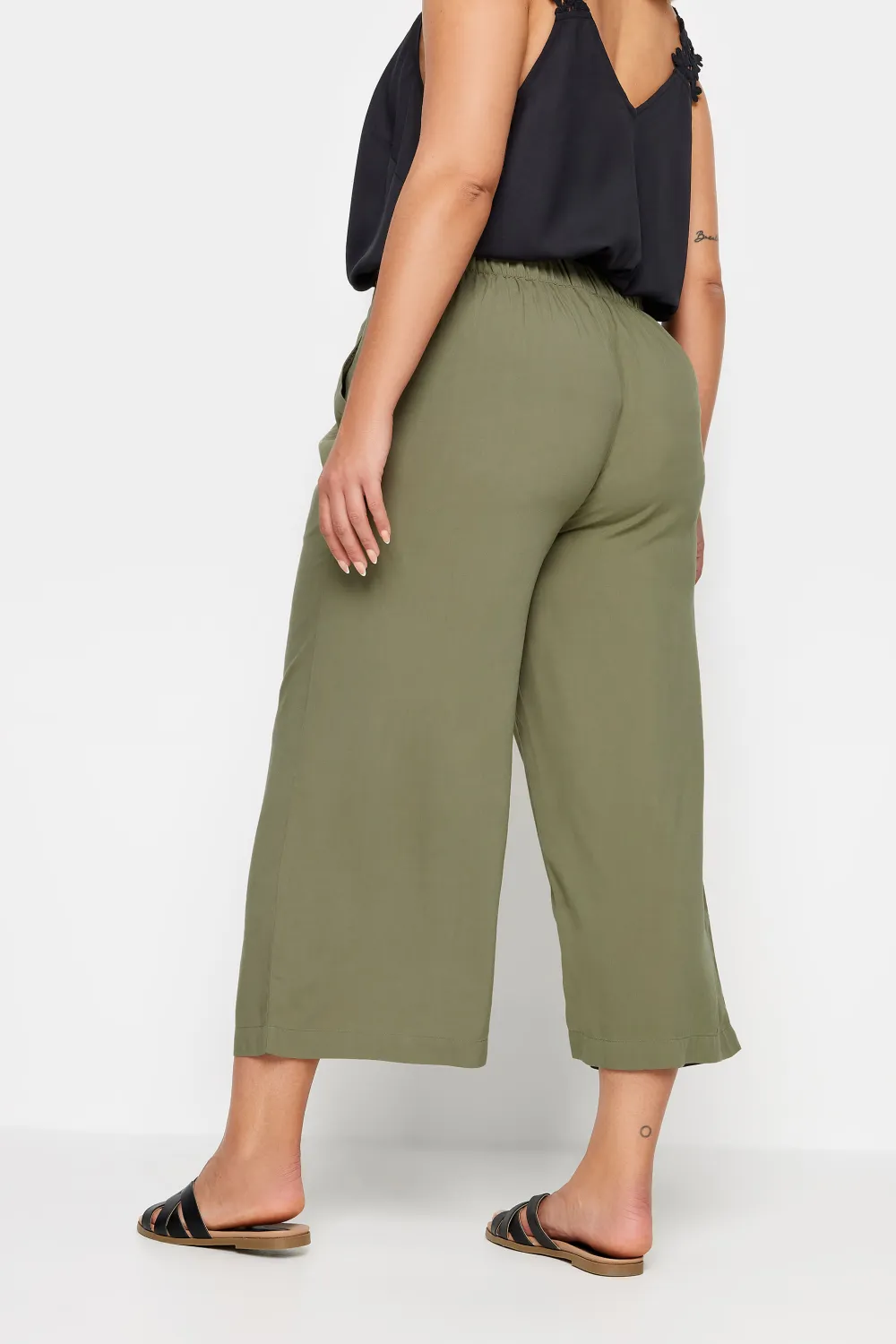 YOURS Curve Black Wide Leg Cropped Trousers