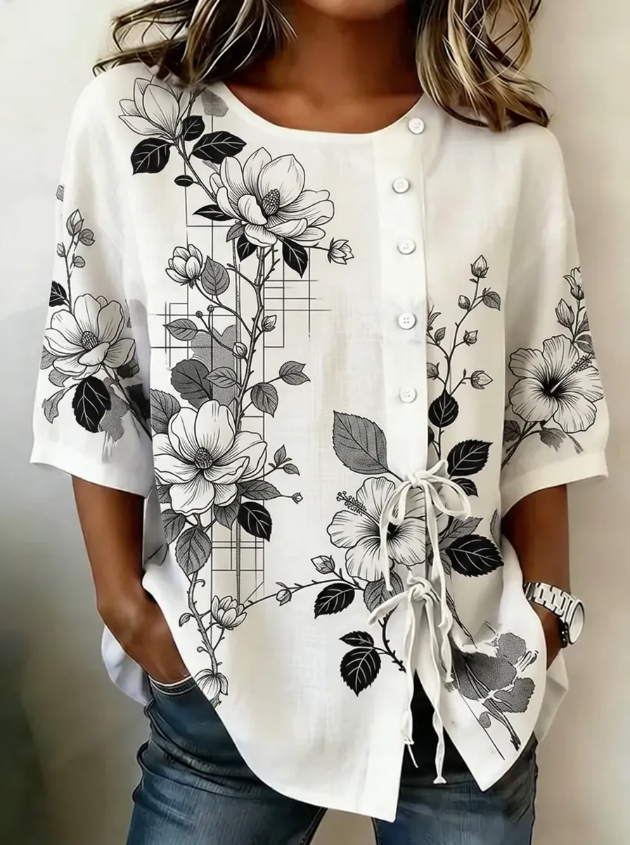 Women's Nashville Floral Botanical Printed Button-Up Shirt