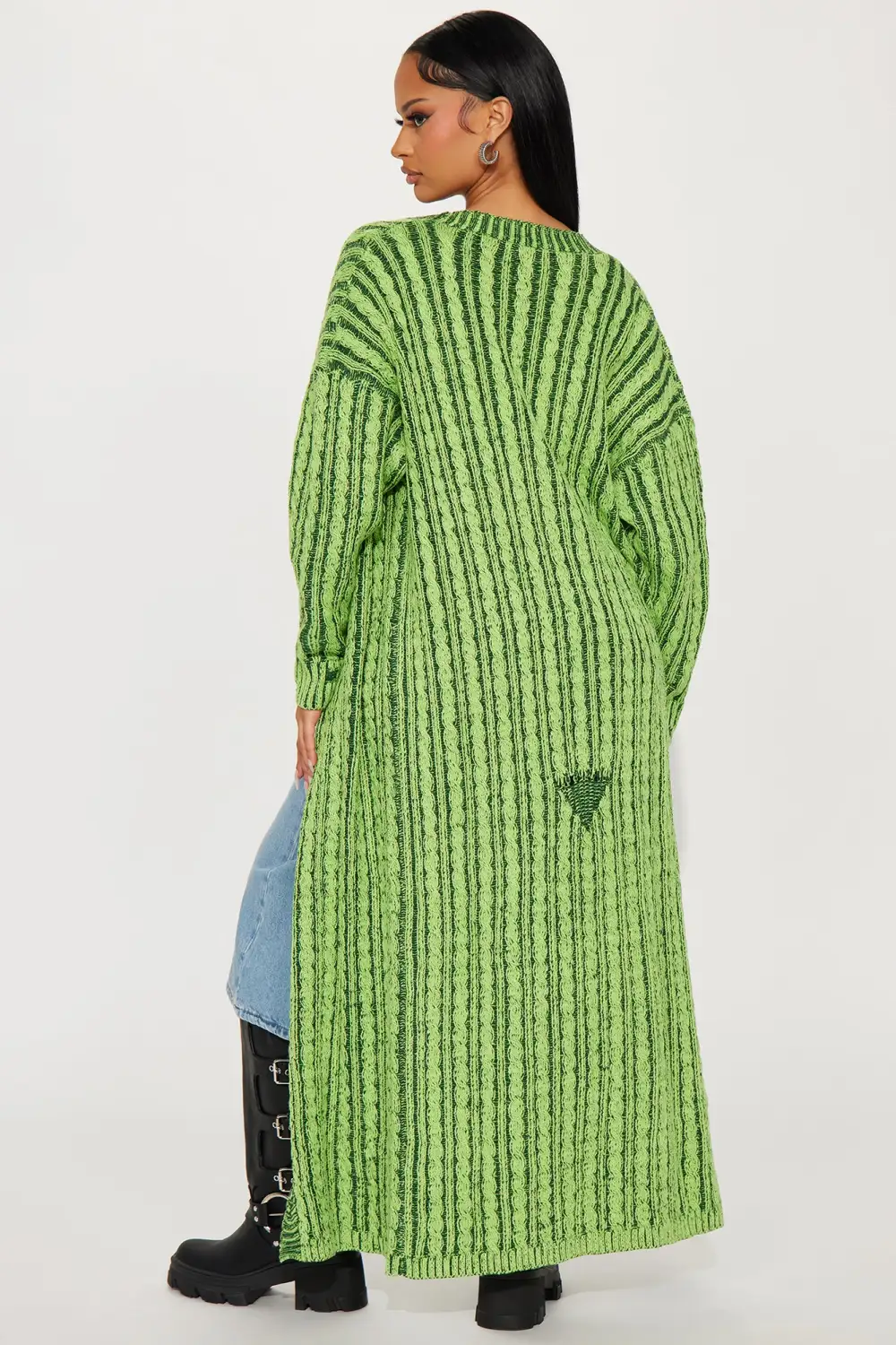 Casual And Cool Washed Cardigan Set - Green/combo