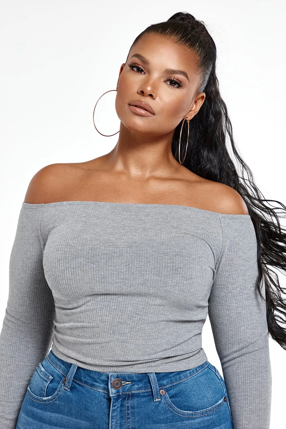Off The Shoulder Rib Knit Top