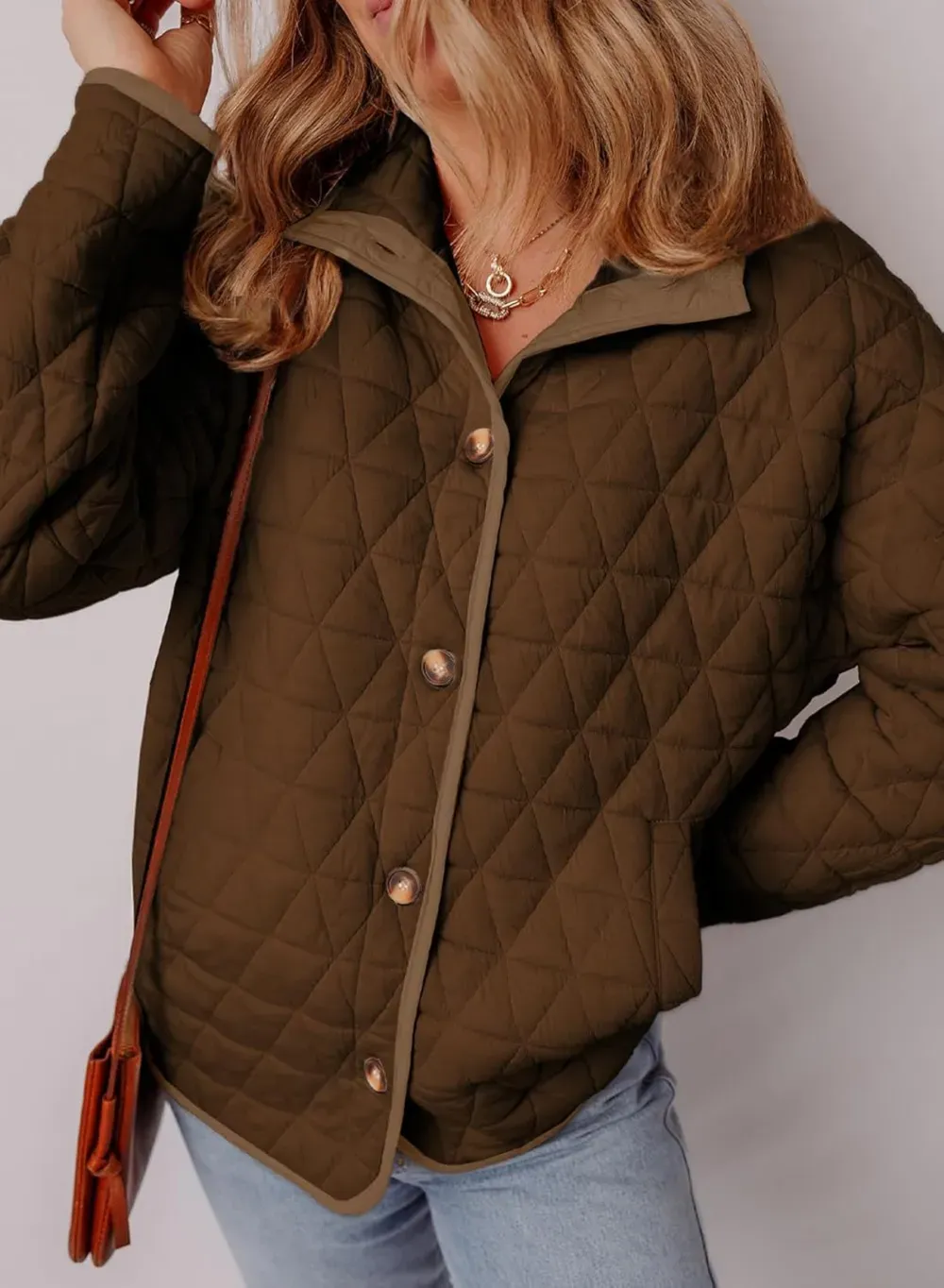 Women's Lightweight Diamond Quilted Jacket Casual Winter Open Front Button Down Puffer Coat Outwear Cardigan