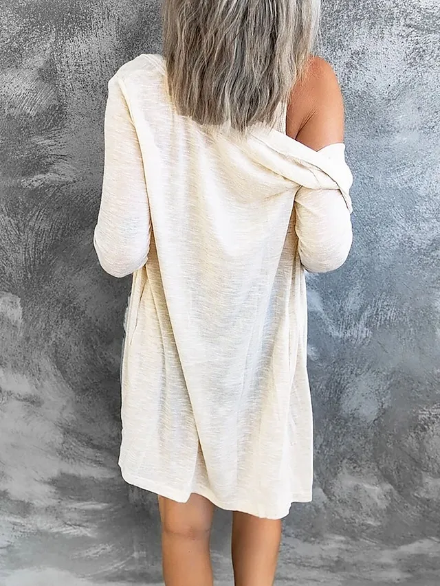 Women's Cardigan Sweater Cowl Ribbed Knit Polyester Button Summer Spring Outdoor Home Halloween Casual Soft Long Sleeve Solid Color Black White Light Green S M L