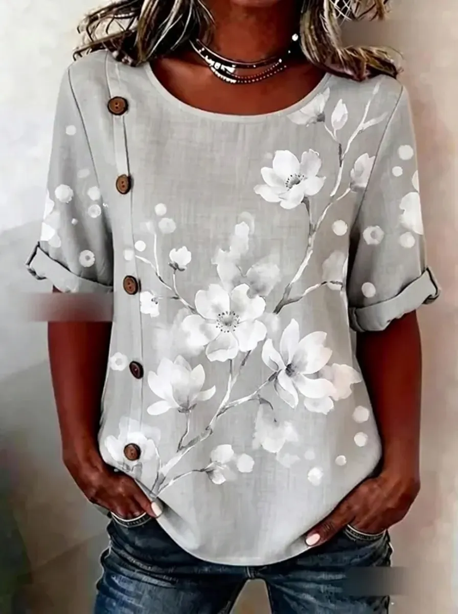 Women's Nashville Floral Branch Button-Down Printed Top