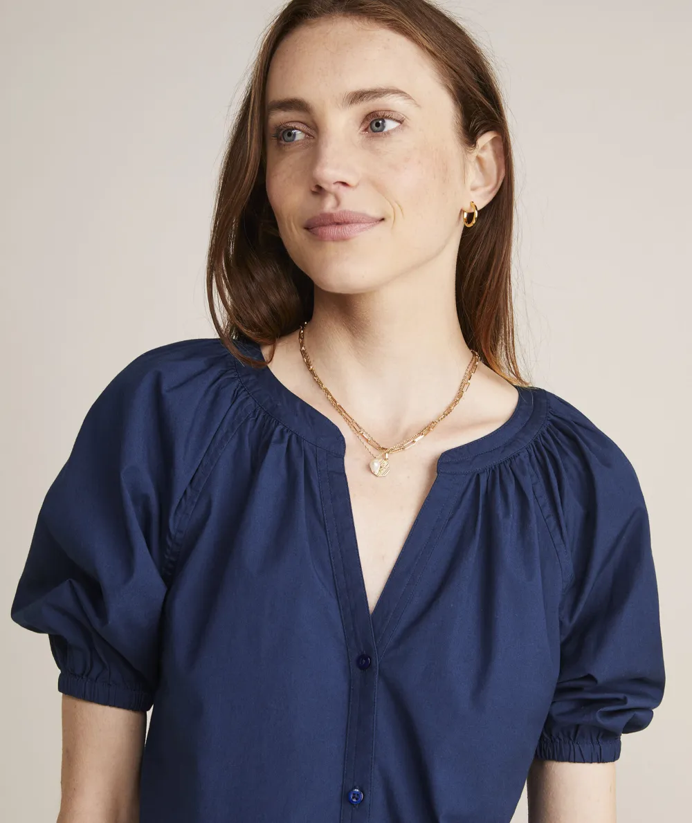 Poplin Button-Front Raglan Top